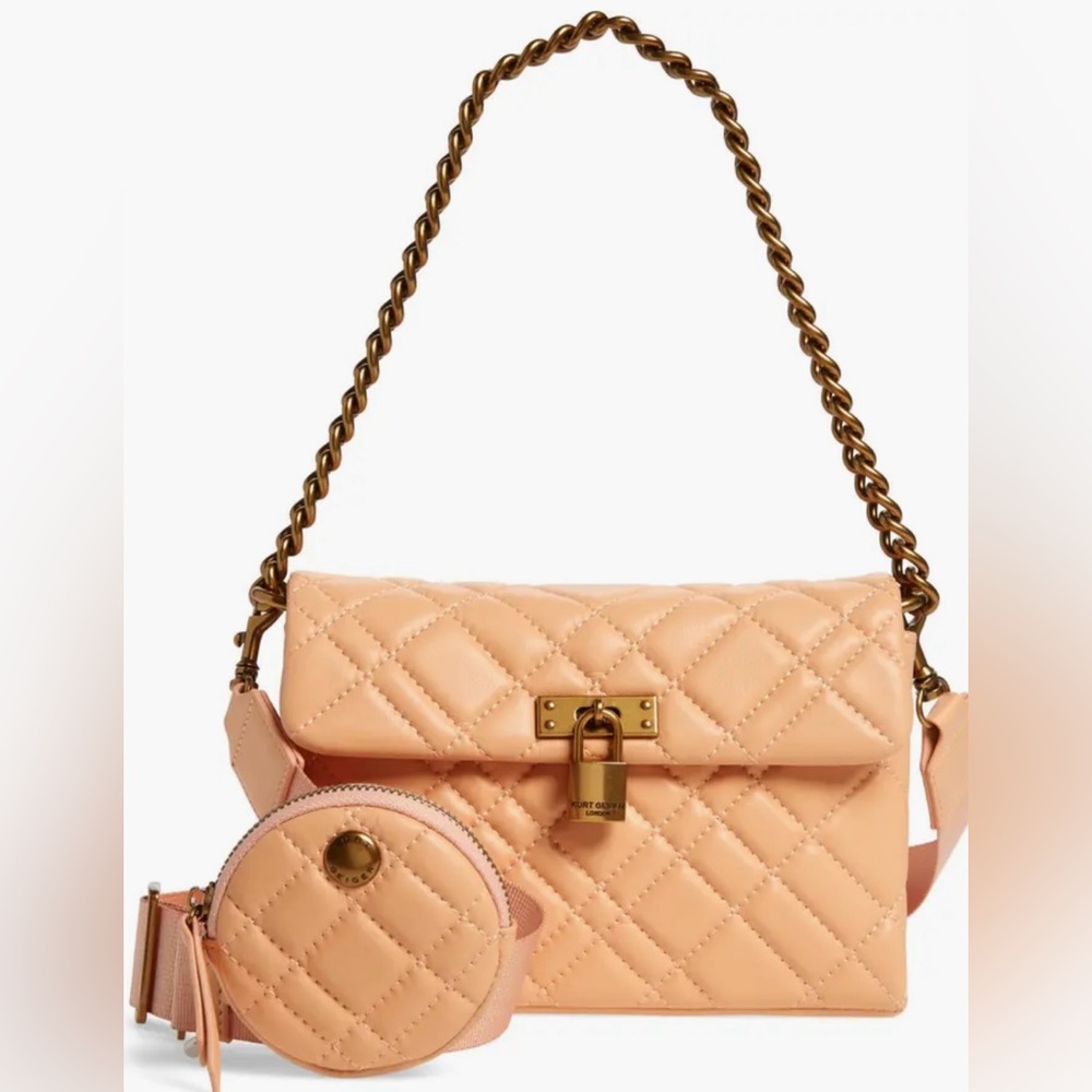 NWT Kurt Geiger Brixton Lock Shoulder Bag Set PASTEL ORANGE NUDE PEACH